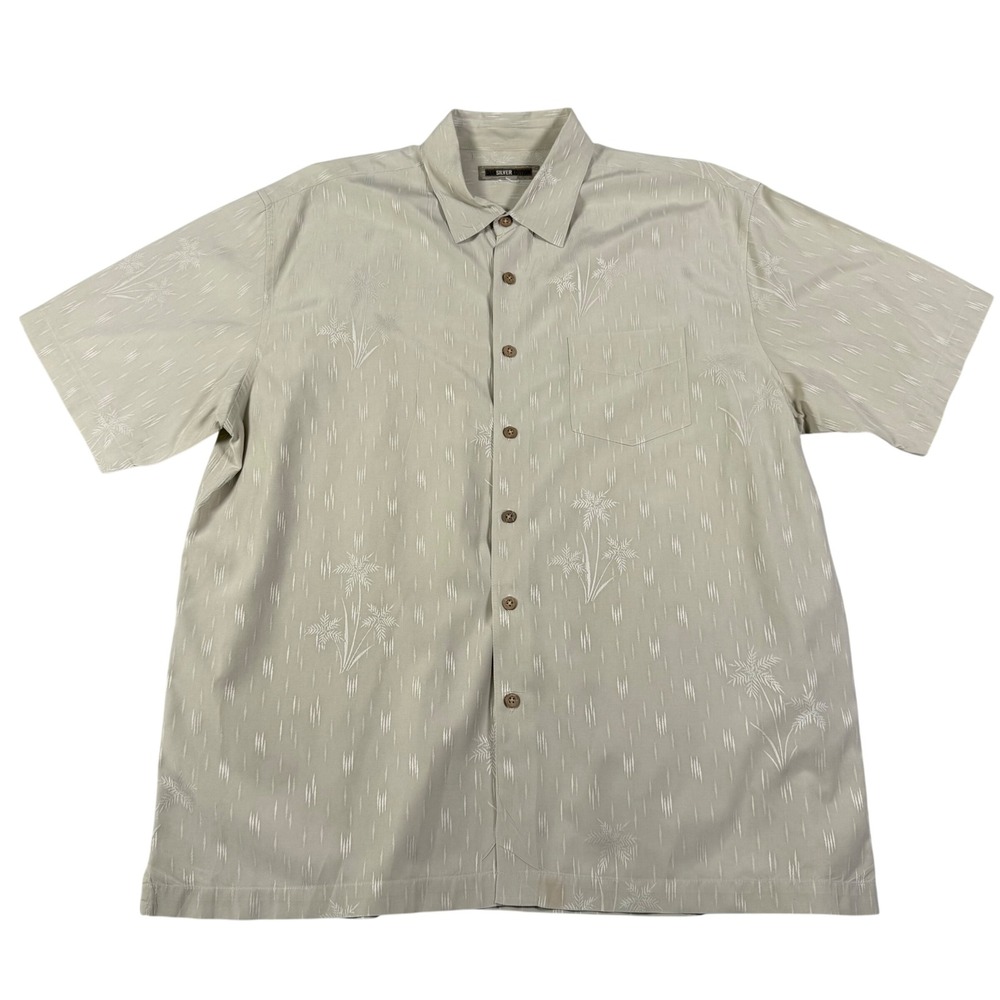 Vintage Quiksilver Edition Silk Blend Tropical Button Down Shirt Tan Beige XL